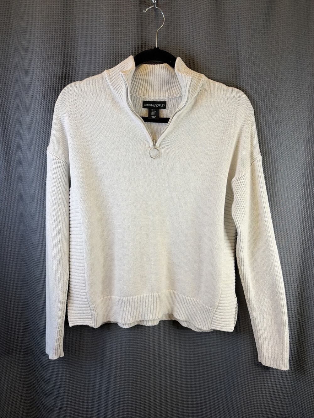 Cynthia Rowley Women’s Cream Off White Quarter Zip Knit Sweater Pullover Sz M